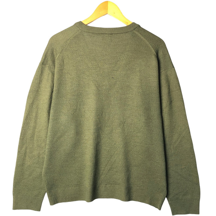 Vintage 80s-90'S Lacoste V-neck acrylic and wool knit sweater, Made in Spain, Size 7 (Men's XL) acrylic Khaki type Vintage Second Hand