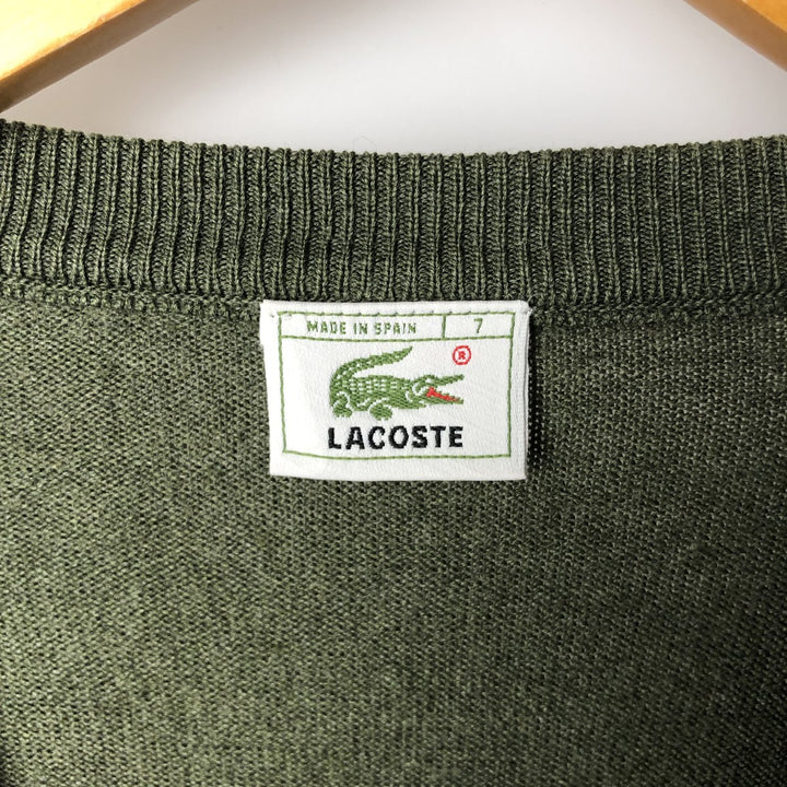 Vintage 80s-90'S Lacoste V-neck acrylic and wool knit sweater, Made in Spain, Size 7 (Men's XL) acrylic Khaki type Vintage Second Hand