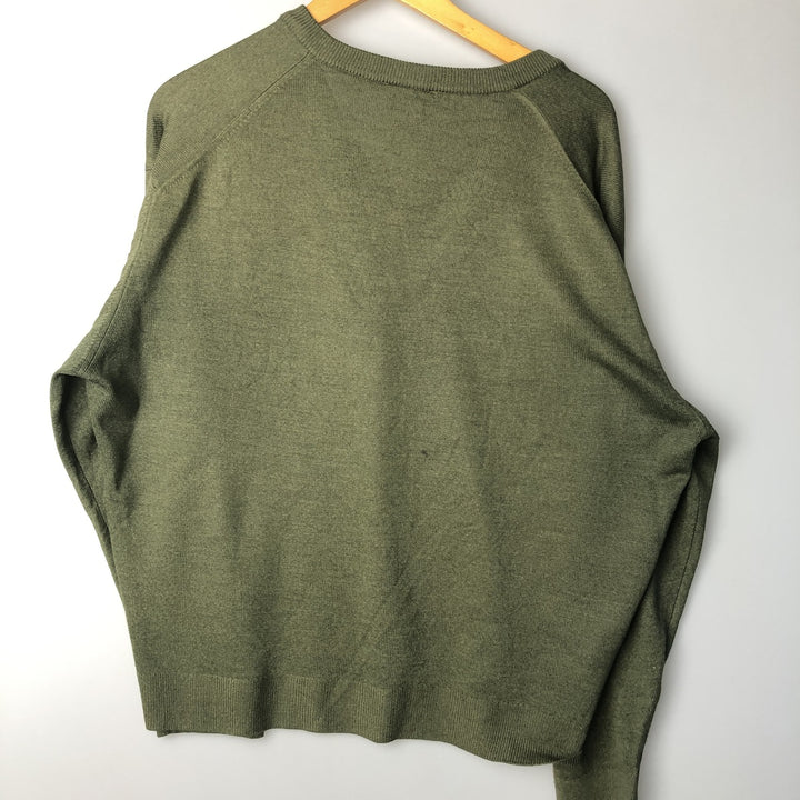 Vintage 80s-90'S Lacoste V-neck acrylic and wool knit sweater, Made in Spain, Size 7 (Men's XL) acrylic Khaki type Vintage Second Hand