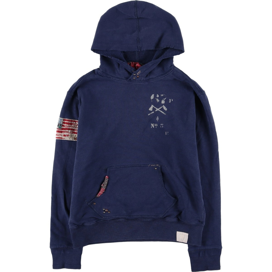Ralph Lauren POLO by Ralph Lauren Stars and Stripes Pullover Hoodie, Men's Size Small cotton navy blue type Vintage Second Hand