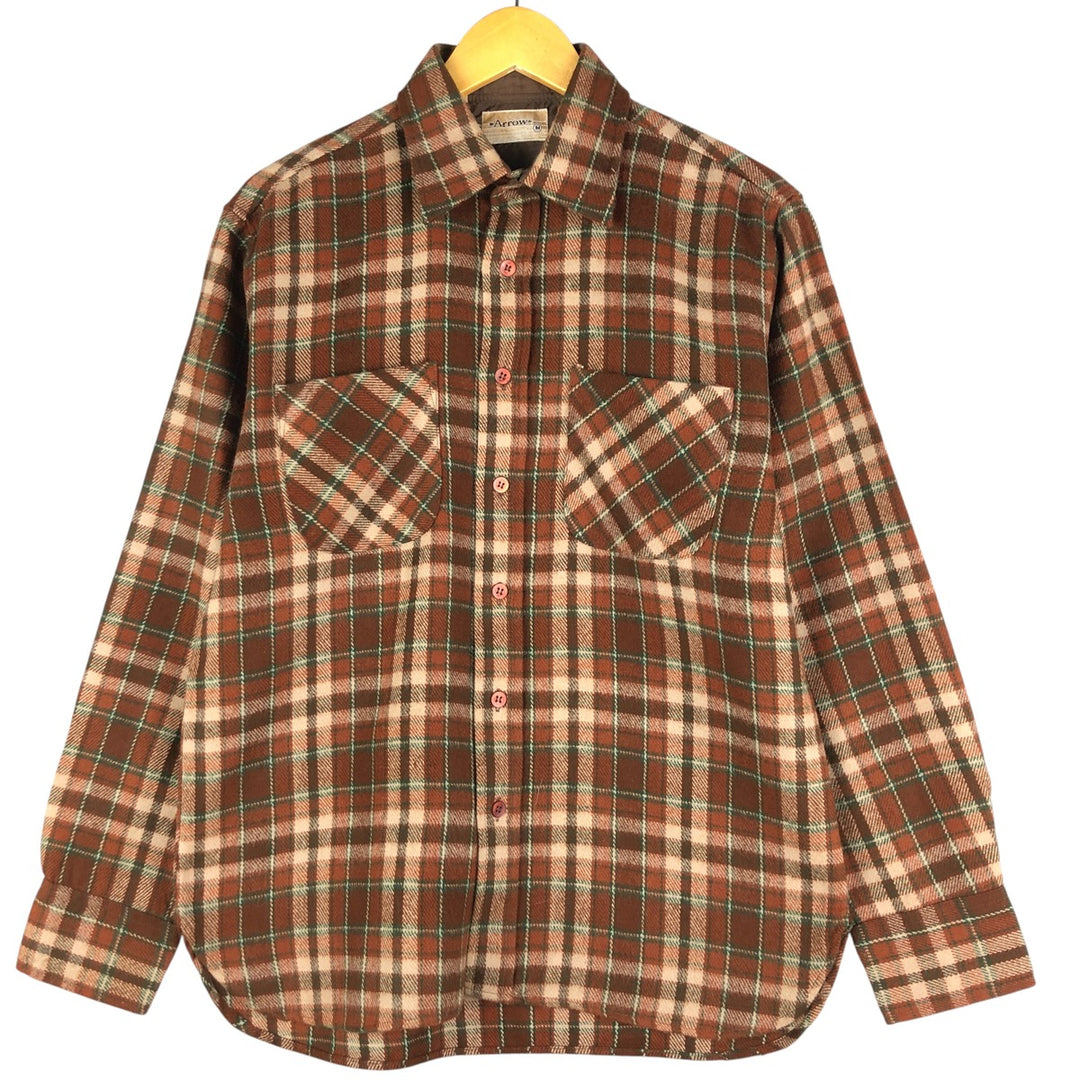 Vintage 1970'S Arrow Check Pattern Long Sleeve Acrylic Shirt, Men's Size Medium acrylic brown type Vintage Second Hand