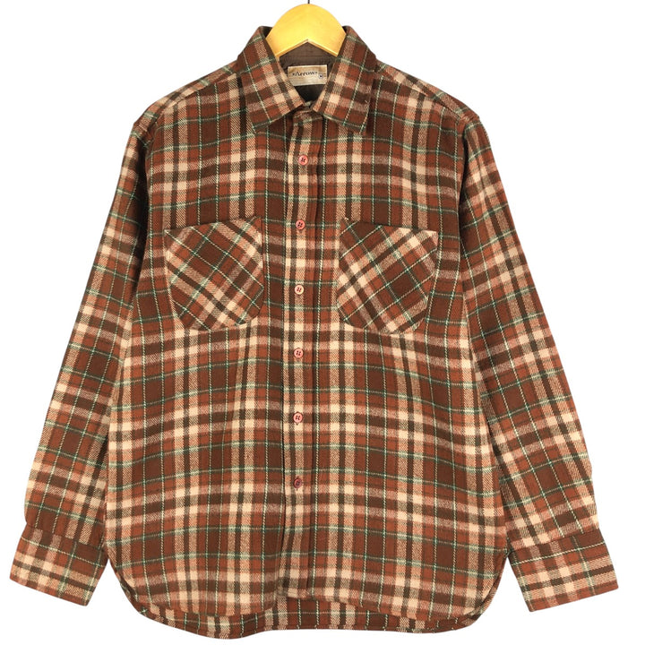 Vintage 1970'S Arrow Check Pattern Long Sleeve Acrylic Shirt, Men's Size Medium acrylic brown type Vintage Second Hand