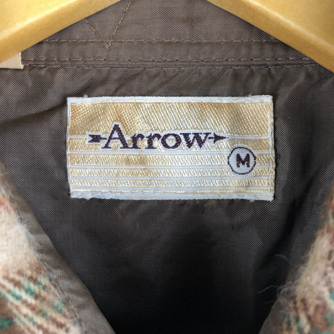 Vintage 1970'S Arrow Check Pattern Long Sleeve Acrylic Shirt, Men's Size Medium acrylic brown type Vintage Second Hand
