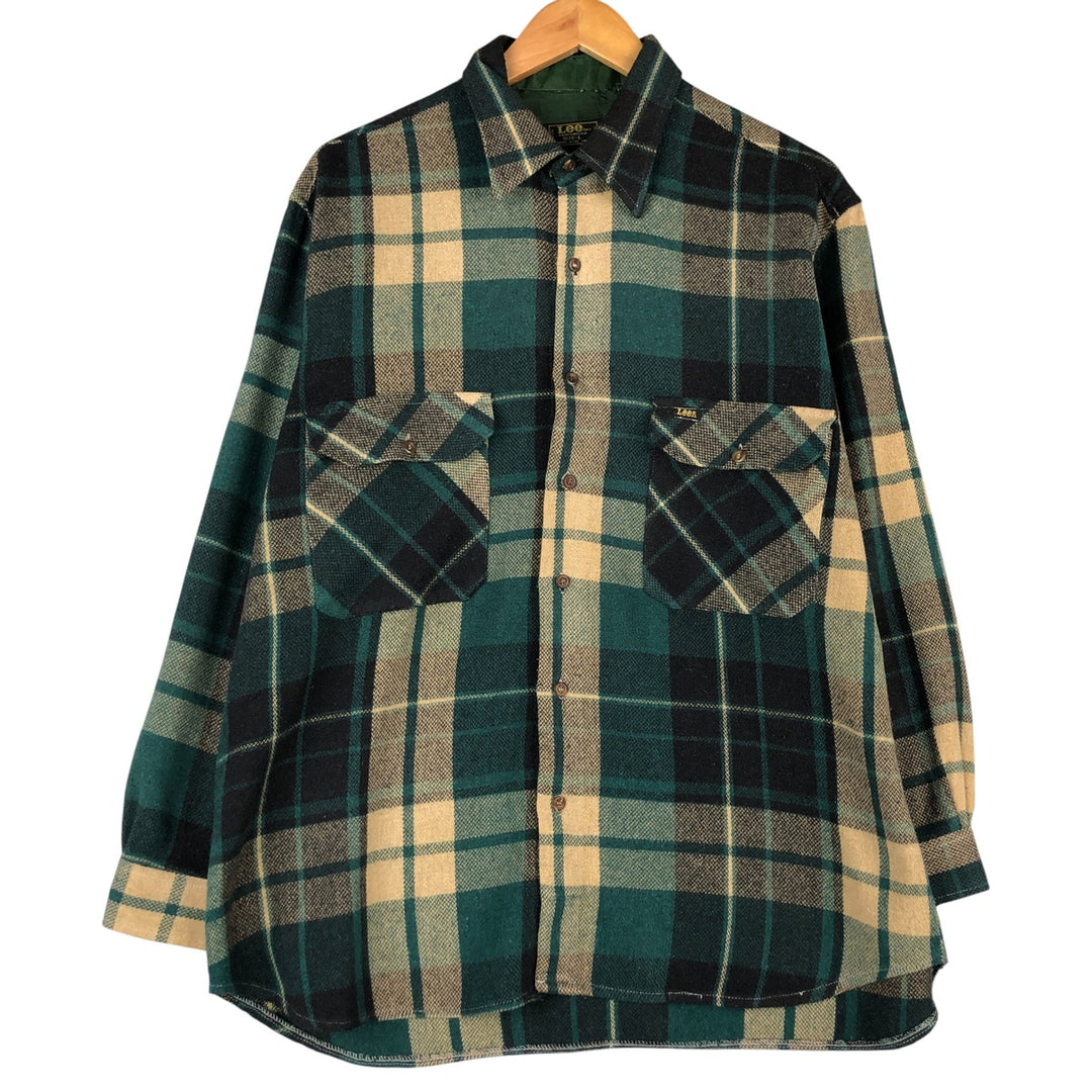 Vintage Lee Check Pattern Long Sleeve Polyester Shirt, Men's Size L, from the 1970s polyester green type Vintage Second Hand