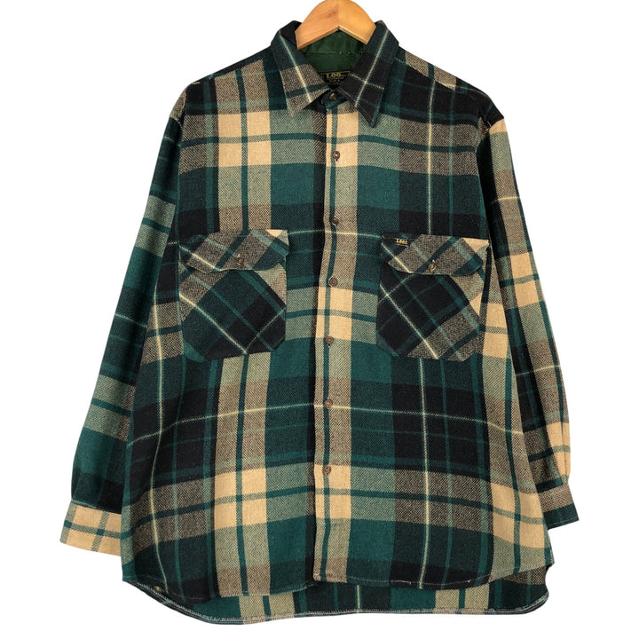 Vintage Lee Check Pattern Long Sleeve Polyester Shirt, Men's Size L, from the 1970s polyester green type Vintage Second Hand