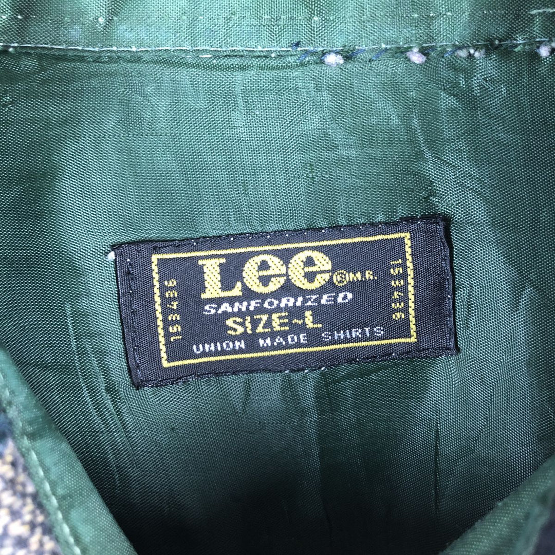 Vintage Lee Check Pattern Long Sleeve Polyester Shirt, Men's Size L, from the 1970s polyester green type Vintage Second Hand