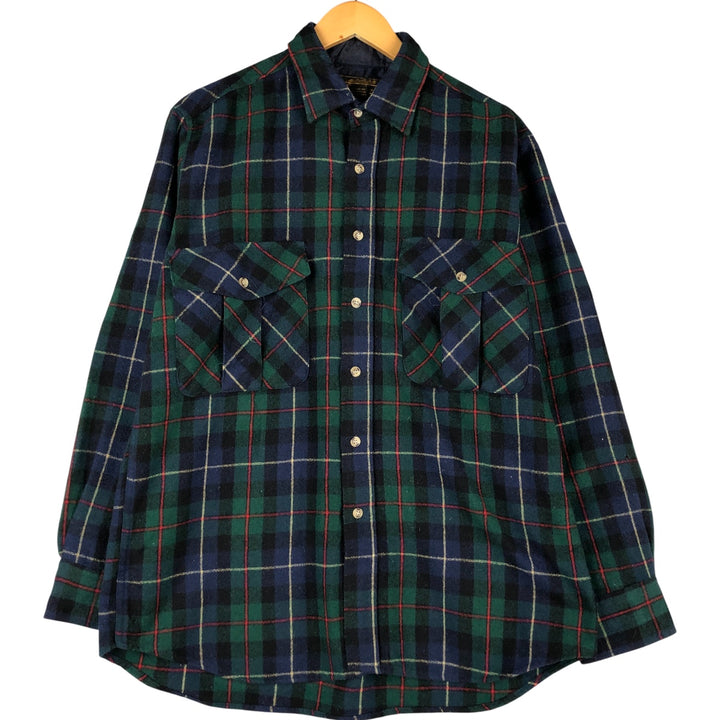 Vintage 1970s-1980'S Eddie Bauer Check Pattern Wool Shirt with Black Tag, Men's Size L wool navy blue type Vintage Second Hand