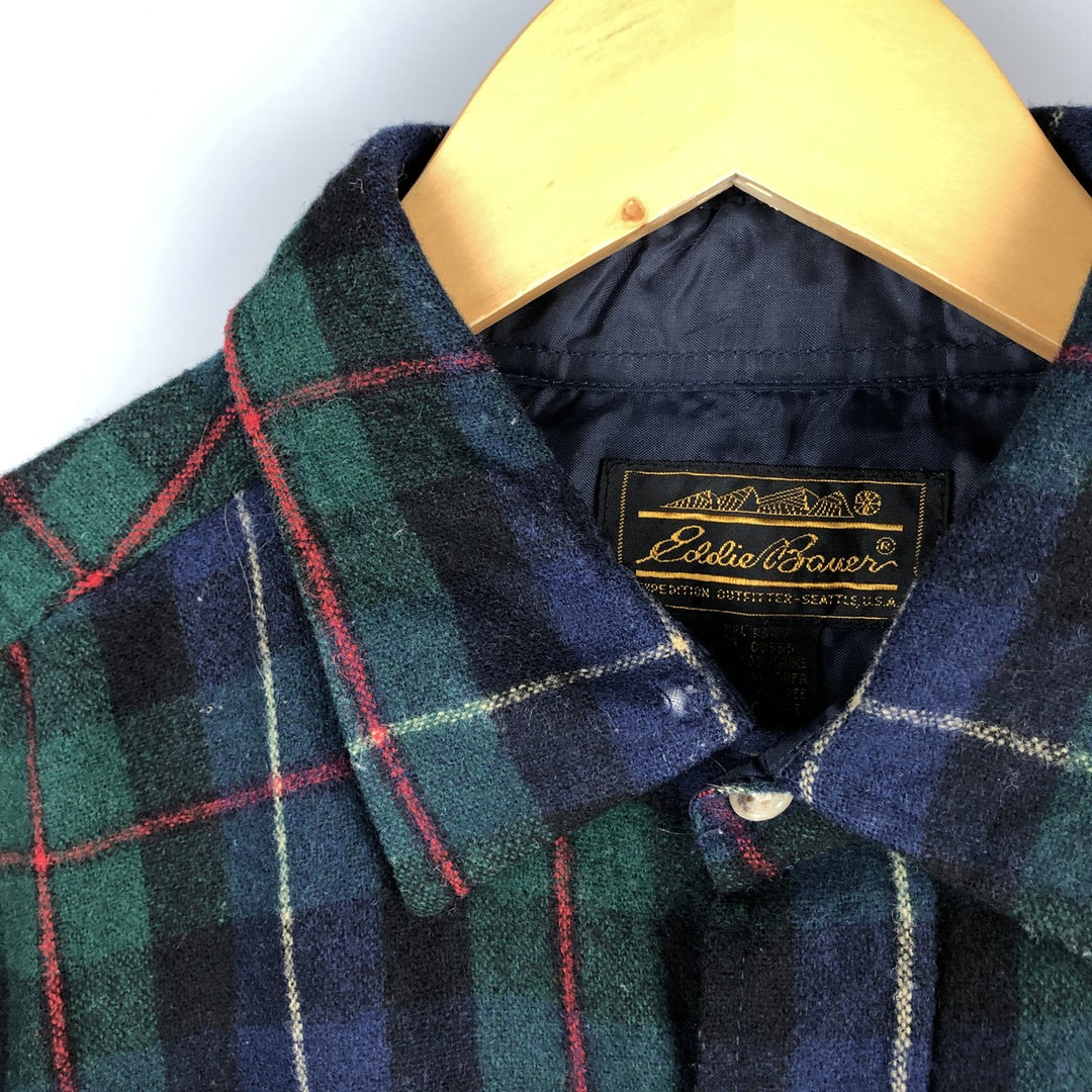 Vintage 1970s-1980'S Eddie Bauer Check Pattern Wool Shirt with Black Tag, Men's Size L wool navy blue type Vintage Second Hand