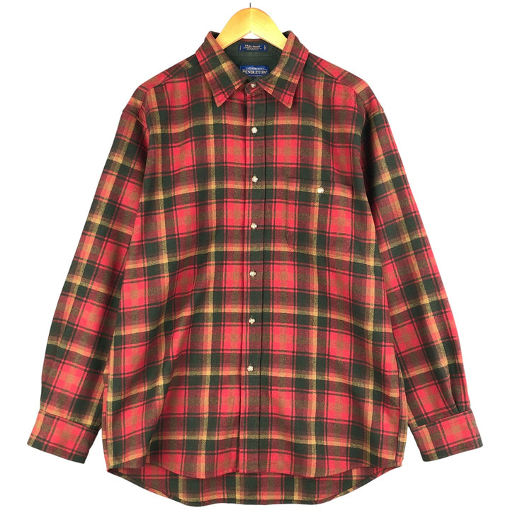 2000'S Pendleton Trail Shirt, Check Pattern, Wool Shirt, Men's Size L wool red type reddish brown Vintage Second Hand