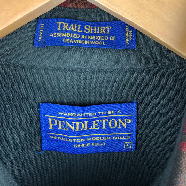2000'S Pendleton Trail Shirt, Check Pattern, Wool Shirt, Men's Size L wool red type reddish brown Vintage Second Hand