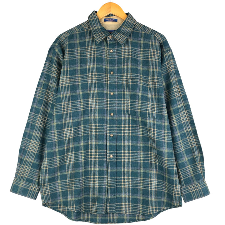 2000'S Pendleton Check Pattern Wool Shirt, Made in USA, Men's Size L wool Green type dark green Vintage Second Hand
