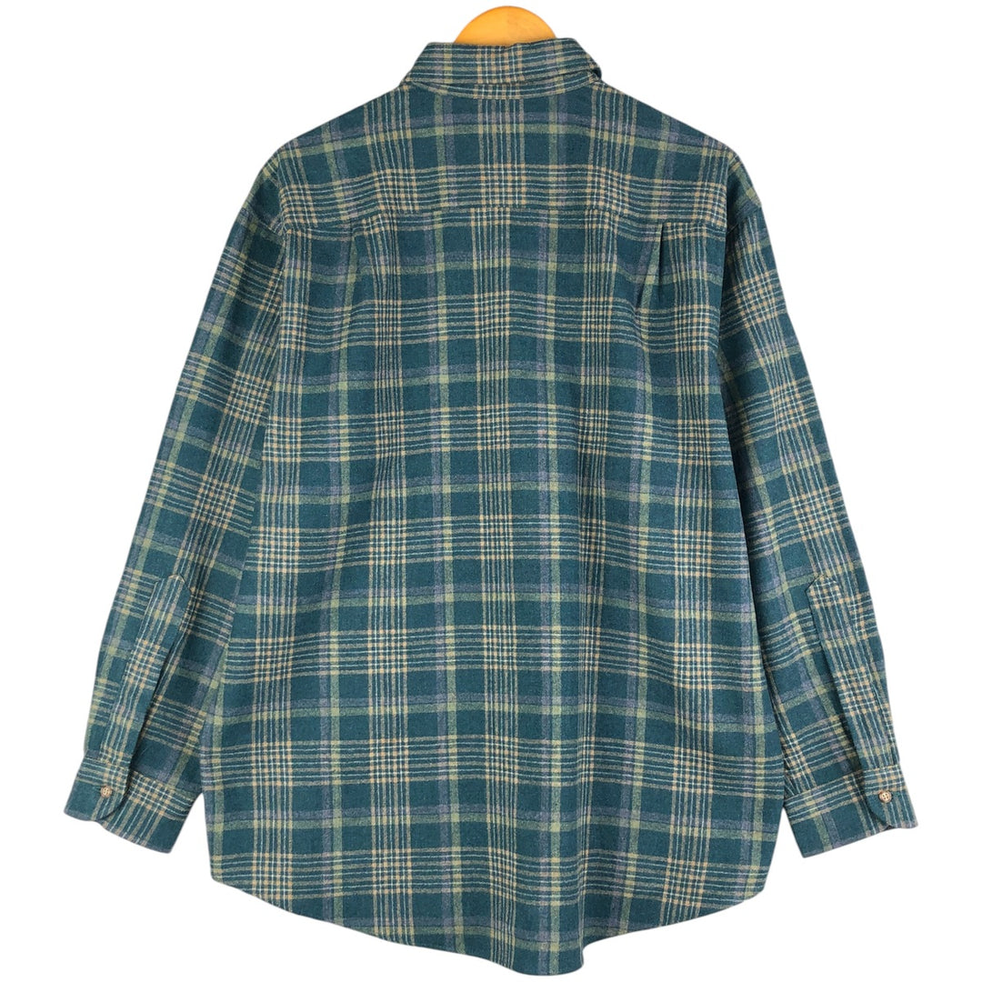 2000'S Pendleton Check Pattern Wool Shirt, Made in USA, Men's Size L wool Green type dark green Vintage Second Hand