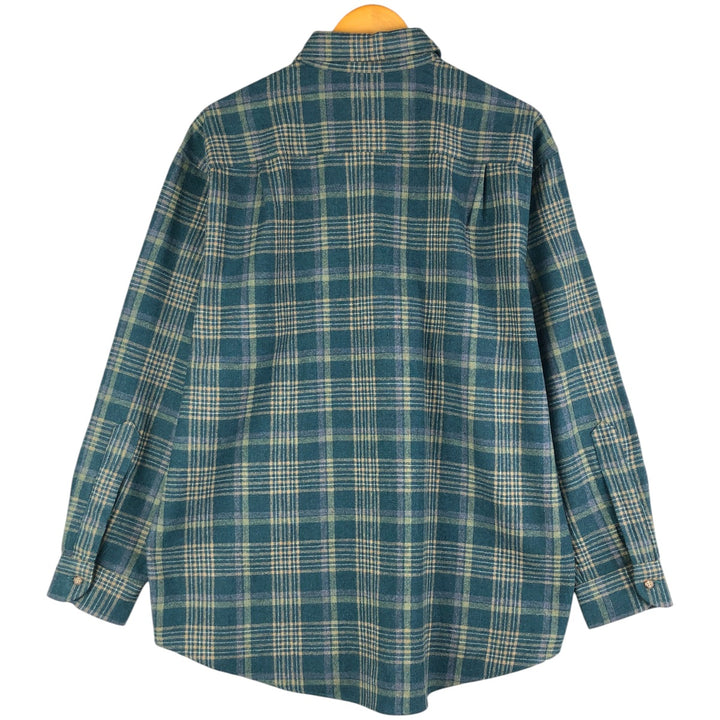 2000'S Pendleton Check Pattern Wool Shirt, Made in USA, Men's Size L wool Green type dark green Vintage Second Hand