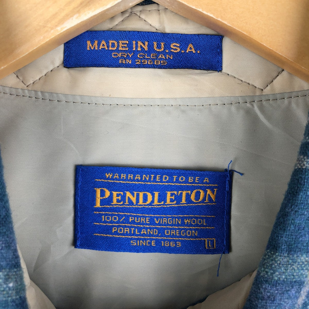 2000'S Pendleton Check Pattern Wool Shirt, Made in USA, Men's Size L wool Green type dark green Vintage Second Hand