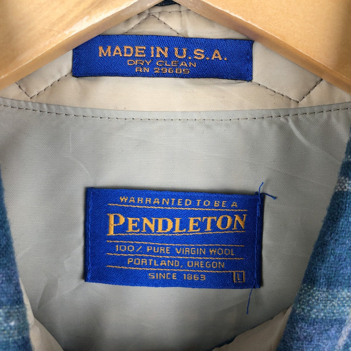 2000'S Pendleton Check Pattern Wool Shirt, Made in USA, Men's Size L wool Green type dark green Vintage Second Hand