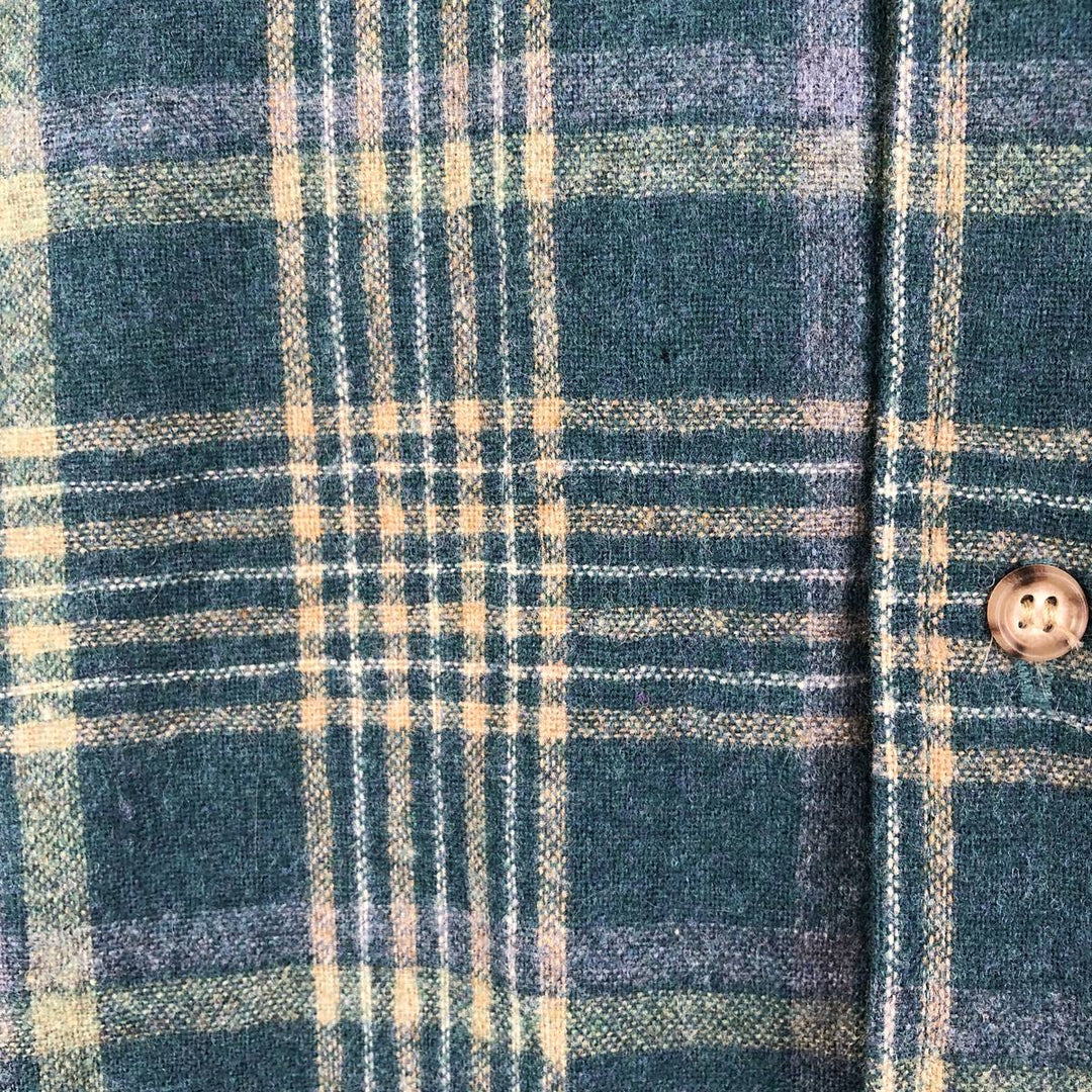 2000'S Pendleton Check Pattern Wool Shirt, Made in USA, Men's Size L wool Green type dark green Vintage Second Hand