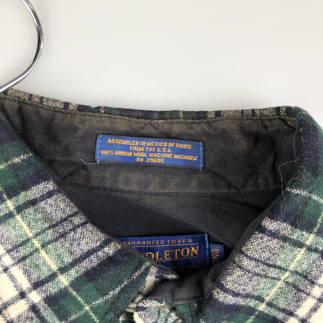 Pendleton Tartan Check Wool Shirt, Men's Size L wool Green type dark green Vintage Second Hand