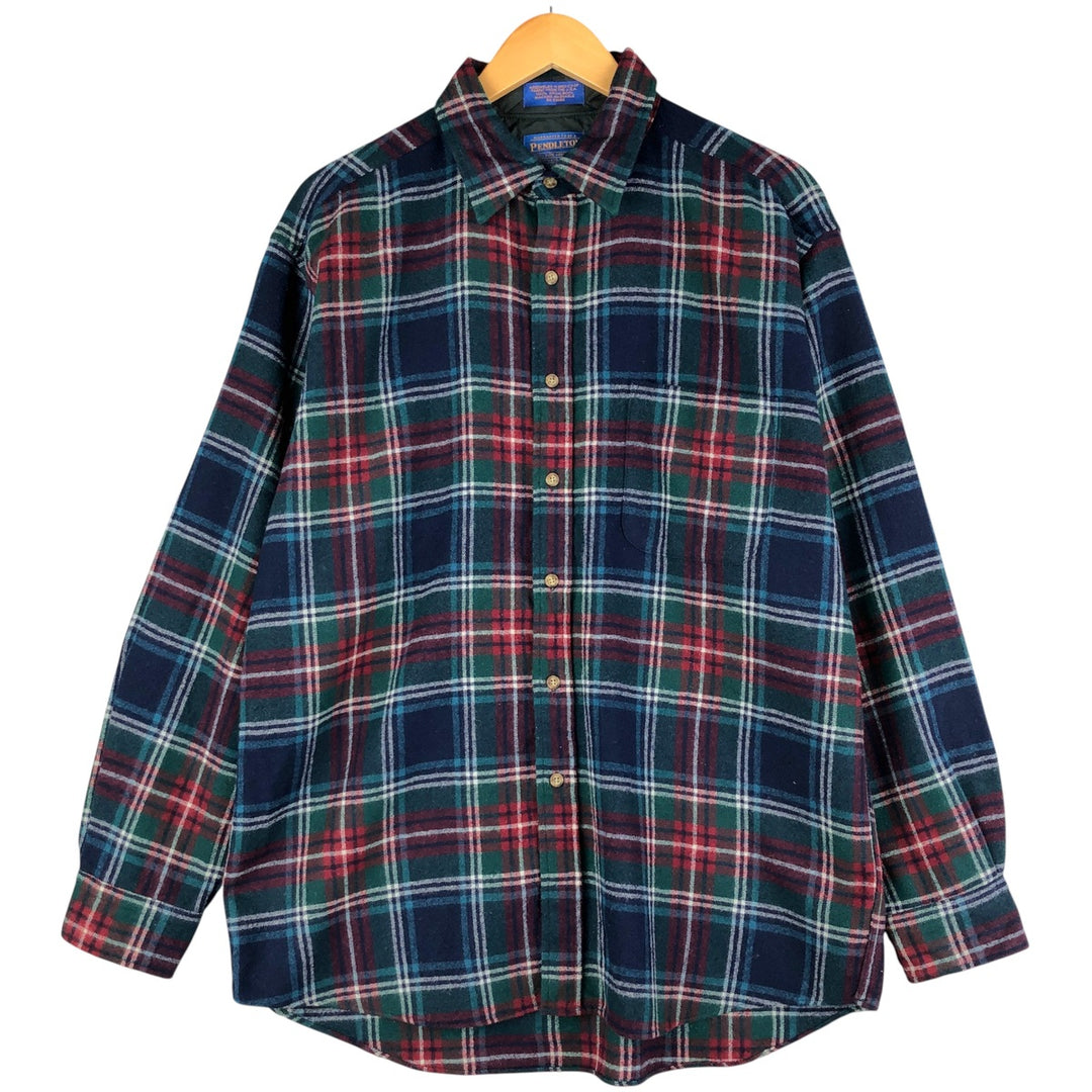 Pendleton Check Pattern Wool Shirt, Men's Size L wool navy blue type Vintage Second Hand