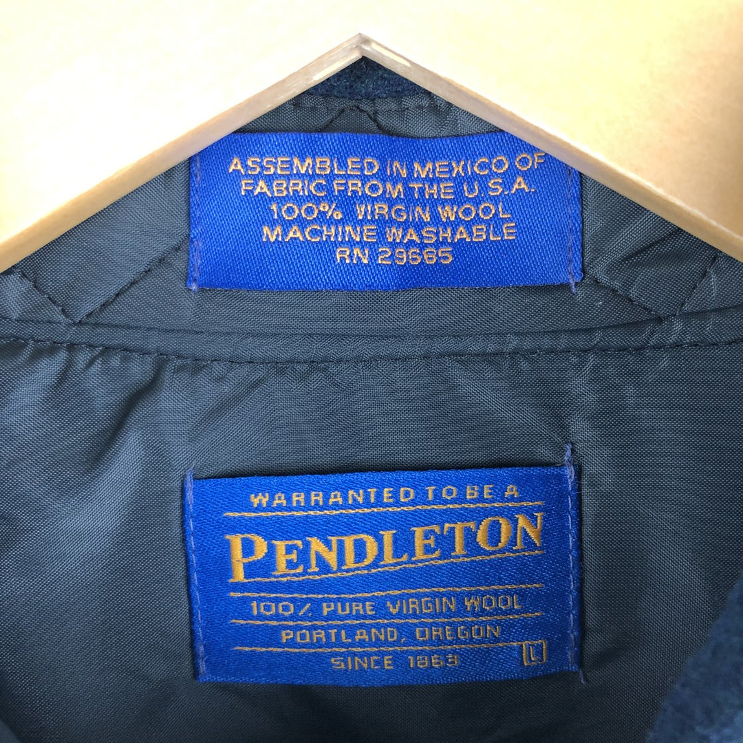Pendleton Check Pattern Wool Shirt, Men's Size L wool navy blue type Vintage Second Hand