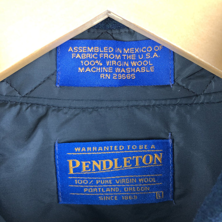 Pendleton Check Pattern Wool Shirt, Men's Size L wool navy blue type Vintage Second Hand