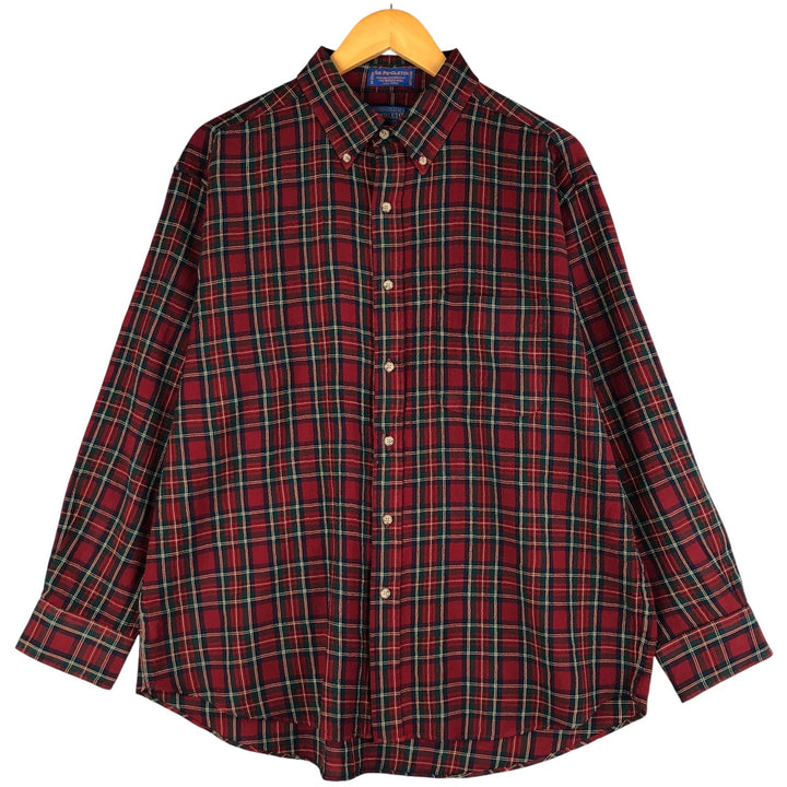 Pendleton Sir Pendleton Check Pattern Button-Down Wool Shirt, Men's Size XL wool red type Vintage Second Hand