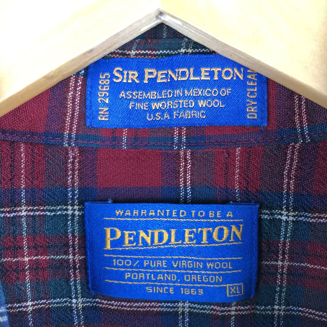 Pendleton Sir Pendleton Check Pattern Button-Down Wool Shirt, Men's Size XL wool red type Vintage Second Hand