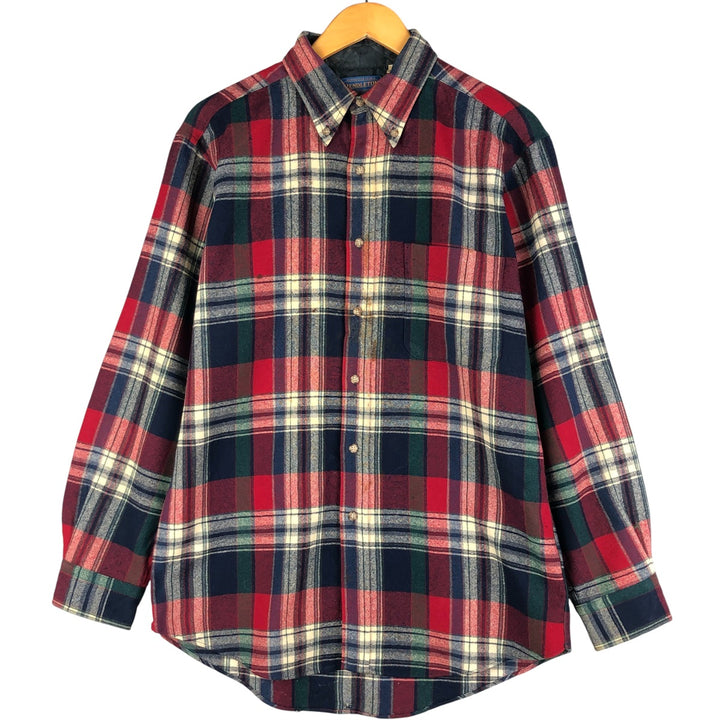 2000'S Pendleton Check Pattern Button-Down Wool Shirt, Made in USA, Men's Size Medium wool red type Vintage Second Hand