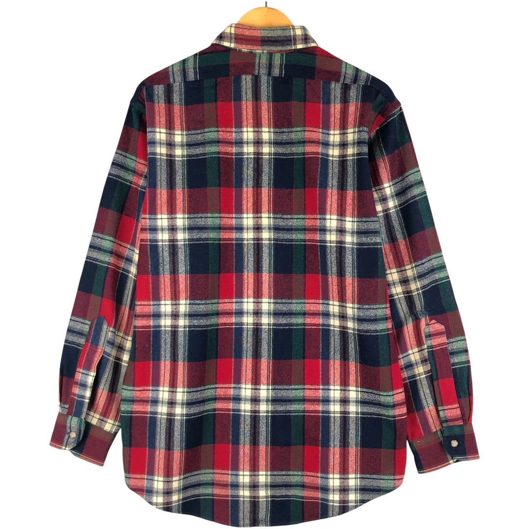 2000'S Pendleton Check Pattern Button-Down Wool Shirt, Made in USA, Men's Size Medium wool red type Vintage Second Hand
