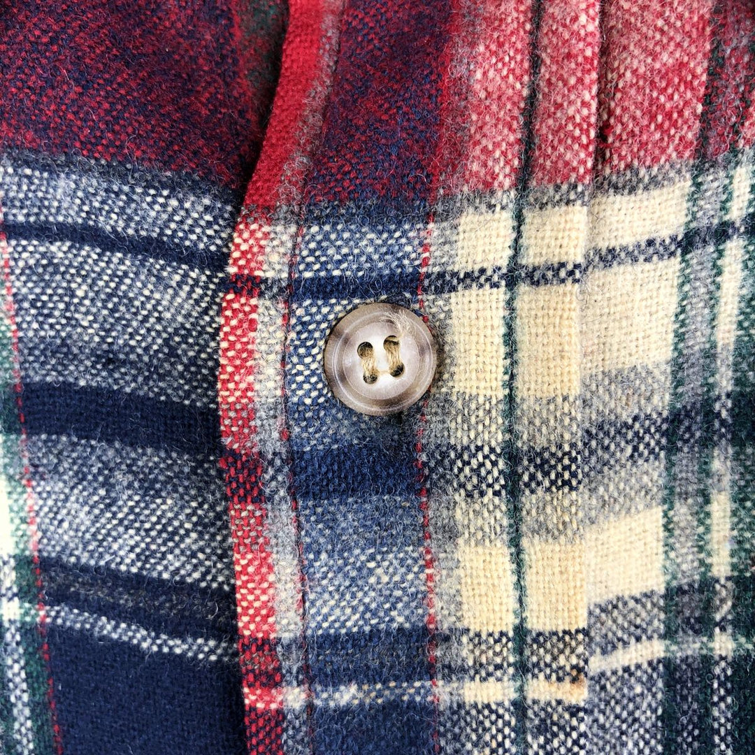 2000'S Pendleton Check Pattern Button-Down Wool Shirt, Made in USA, Men's Size Medium wool red type Vintage Second Hand