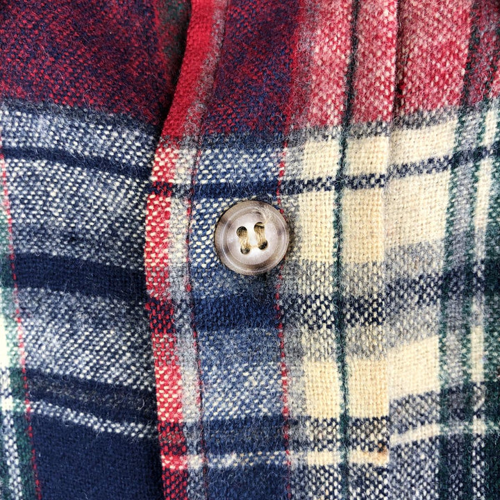 2000'S Pendleton Check Pattern Button-Down Wool Shirt, Made in USA, Men's Size Medium wool red type Vintage Second Hand