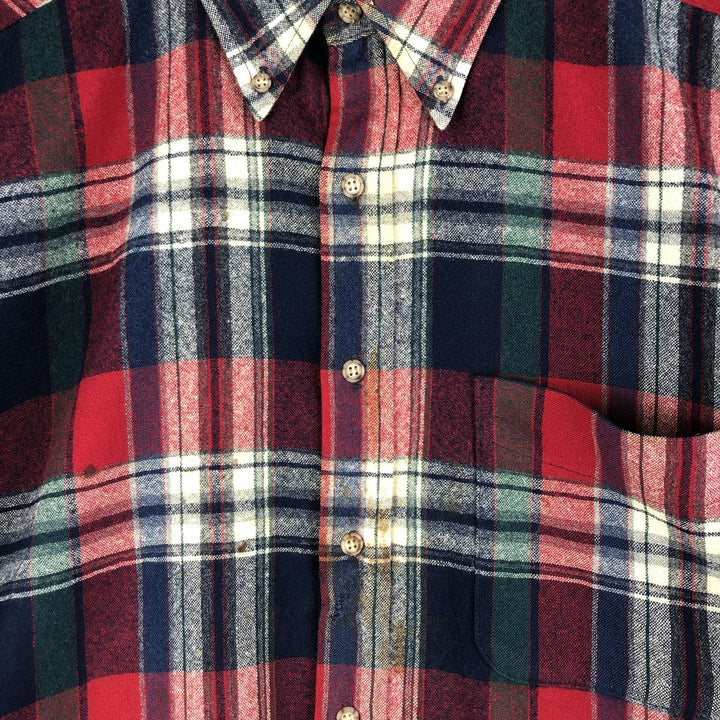 2000'S Pendleton Check Pattern Button-Down Wool Shirt, Made in USA, Men's Size Medium wool red type Vintage Second Hand