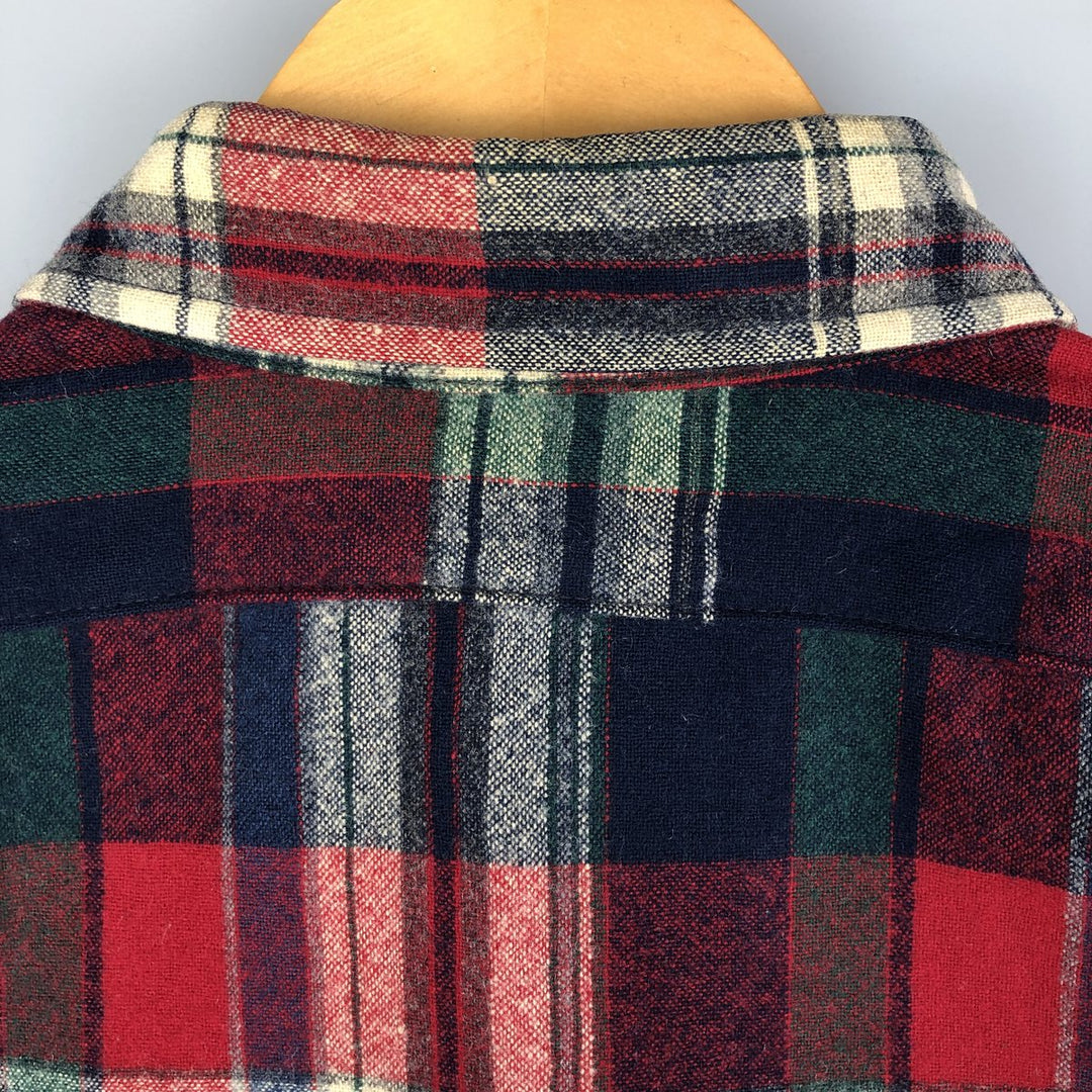 2000'S Pendleton Check Pattern Button-Down Wool Shirt, Made in USA, Men's Size Medium wool red type Vintage Second Hand