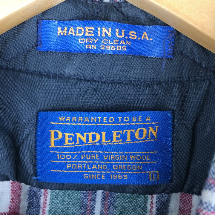 2000'S Pendleton Check Pattern Button-Down Wool Shirt, Made in USA, Men's Size L wool Green type dark green Vintage Second Hand