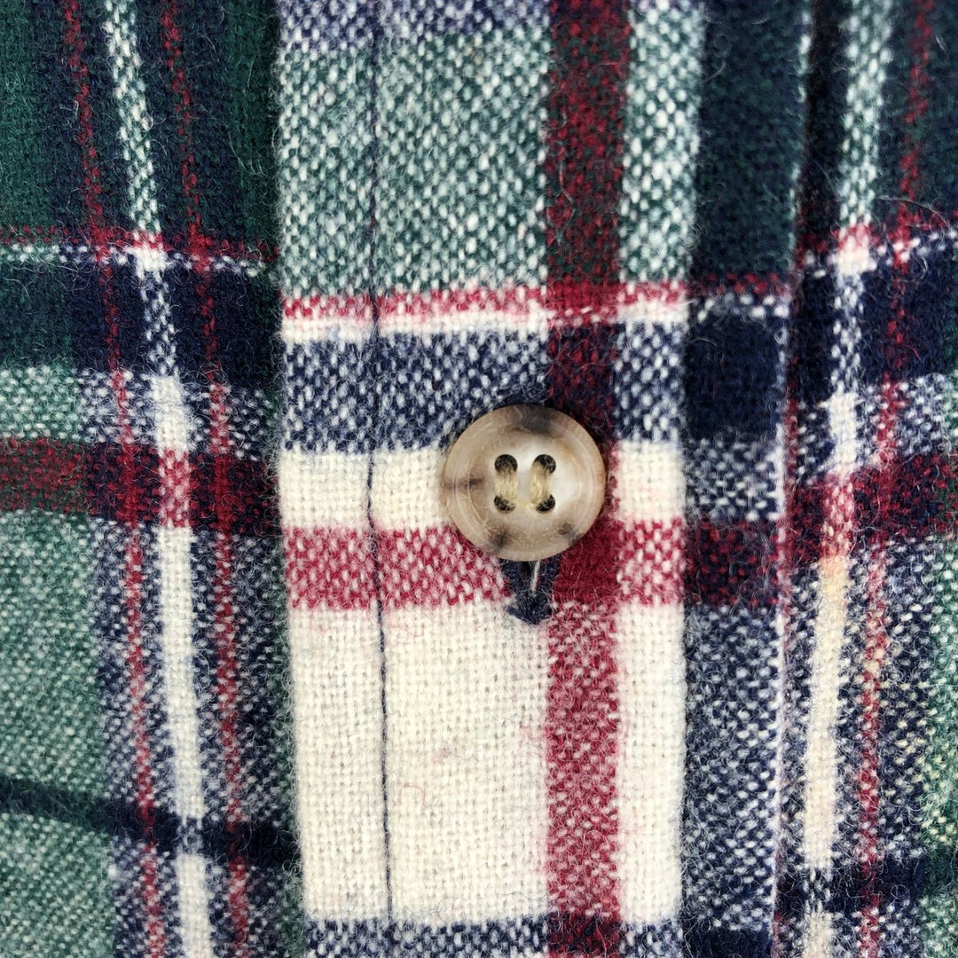 2000'S Pendleton Check Pattern Button-Down Wool Shirt, Made in USA, Men's Size L wool Green type dark green Vintage Second Hand