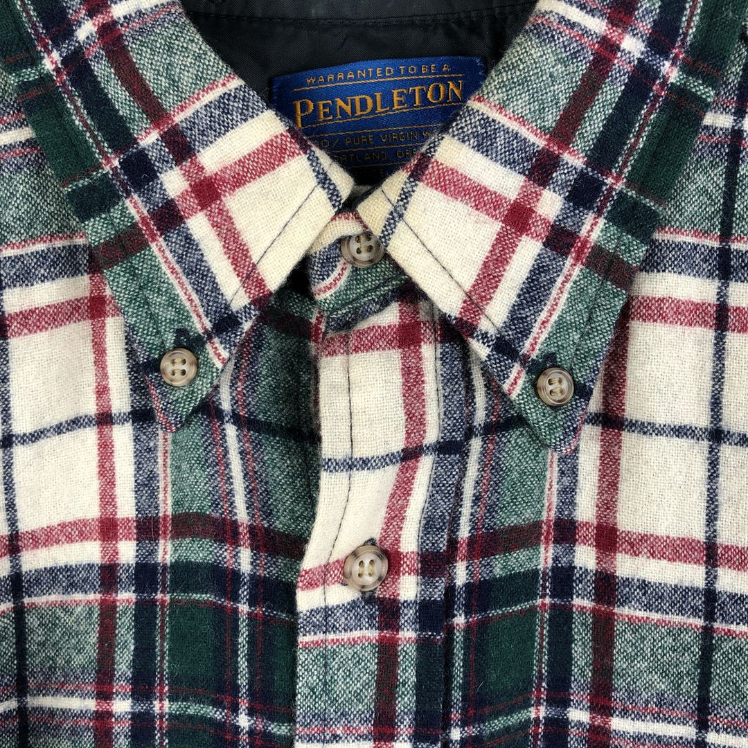 2000'S Pendleton Check Pattern Button-Down Wool Shirt, Made in USA, Men's Size L wool Green type dark green Vintage Second Hand