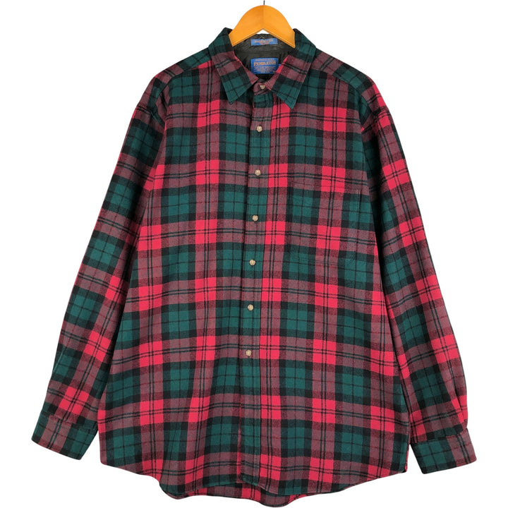 2000'S Pendleton Check Pattern Wool Shirt, Made in USA, Men's XL wool Green type dark green Vintage Second Hand