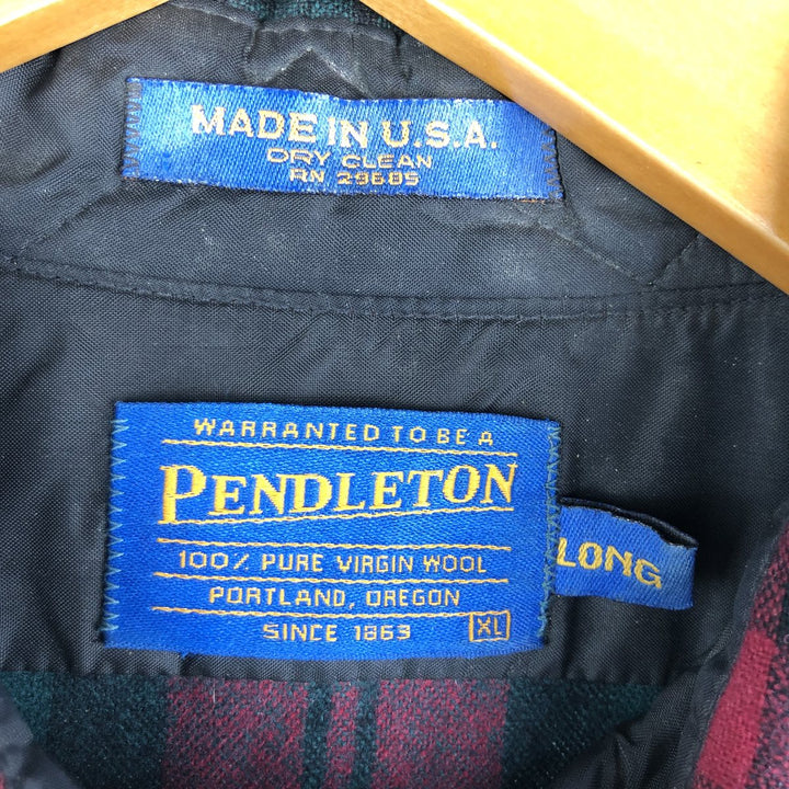 2000'S Pendleton Check Pattern Wool Shirt, Made in USA, Men's XL wool Green type dark green Vintage Second Hand