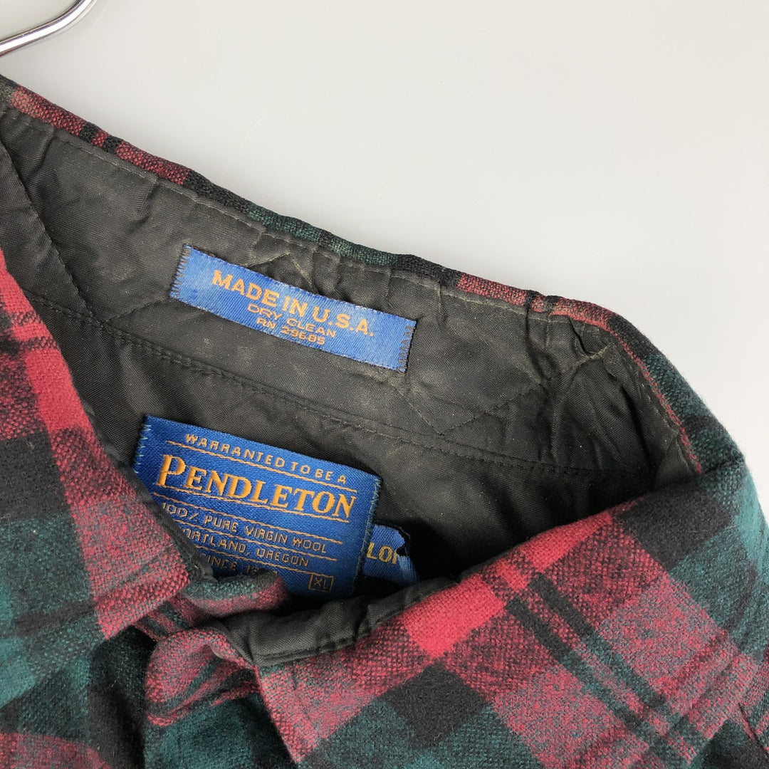 2000'S Pendleton Check Pattern Wool Shirt, Made in USA, Men's XL wool Green type dark green Vintage Second Hand