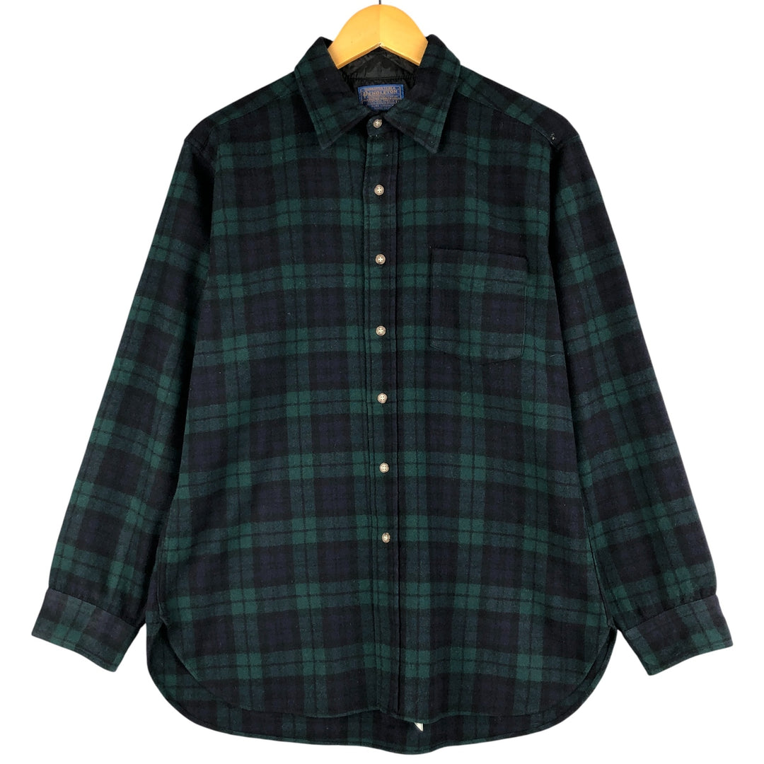 Vintage 1970'S Pendleton Blackwatch Check Wool Shirt, Made in USA, Men's Size L wool black type Vintage Second Hand