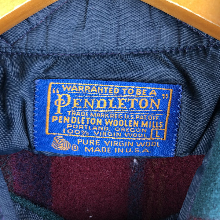 Vintage 70'S Pendleton Check Pattern Wool Shirt Made in USA Men's L wool red type Vintage Second Hand