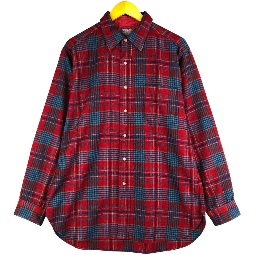 Vintage 70'S Pendleton Check Pattern Wool Shirt Made in USA Men's L wool blue type Vintage Second Hand