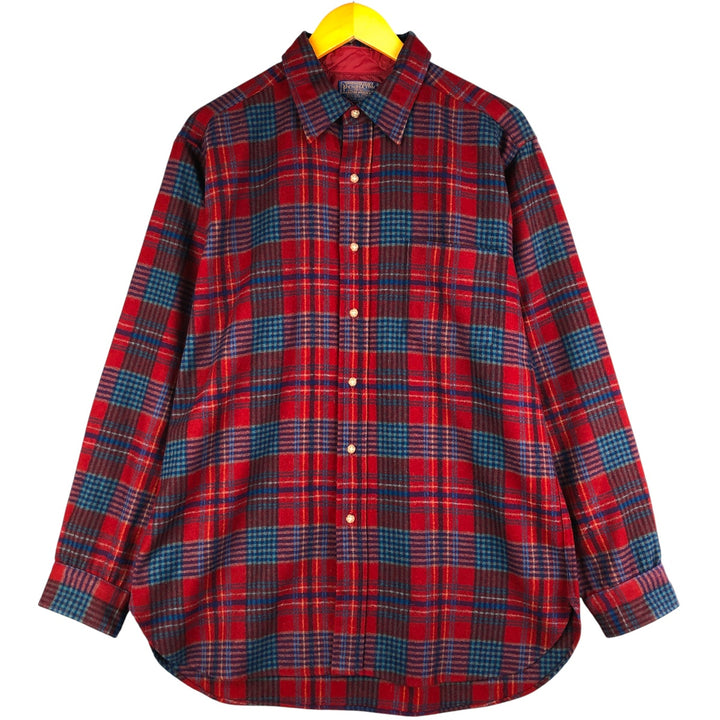 Vintage 70'S Pendleton Check Pattern Wool Shirt Made in USA Men's L wool blue type Vintage Second Hand