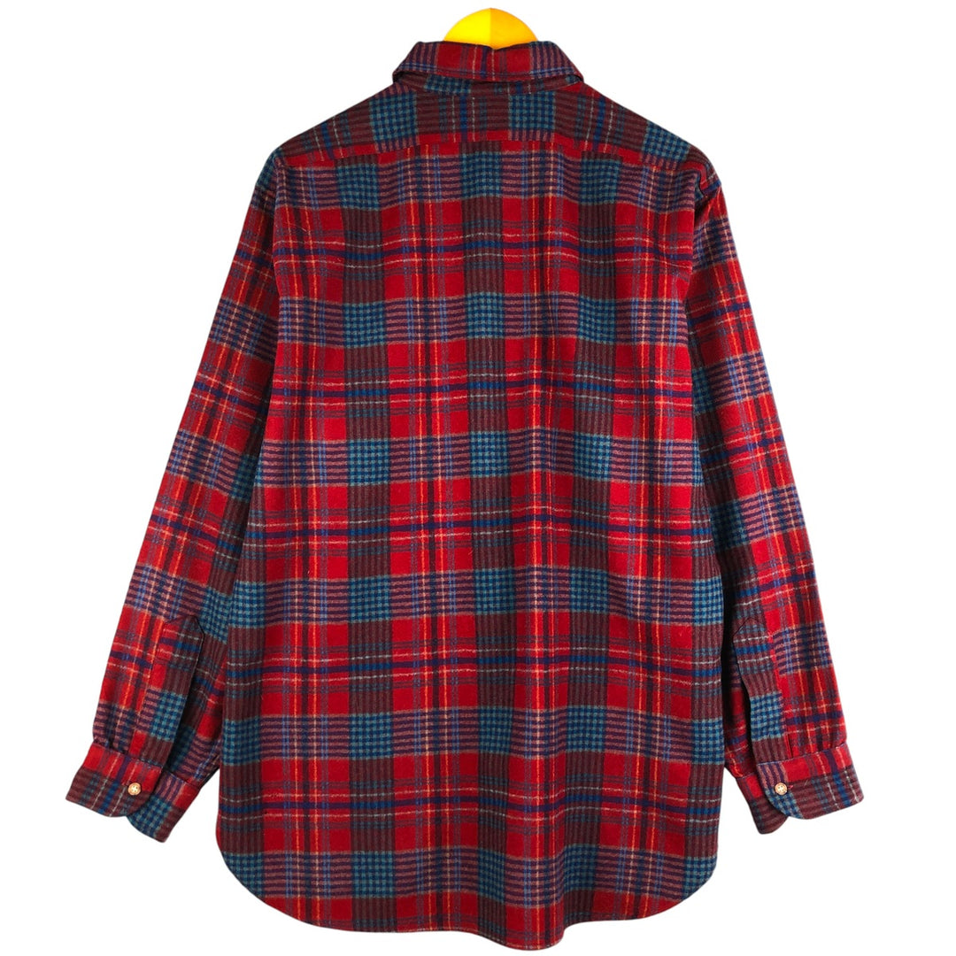 Vintage 70'S Pendleton Check Pattern Wool Shirt Made in USA Men's L wool blue type Vintage Second Hand