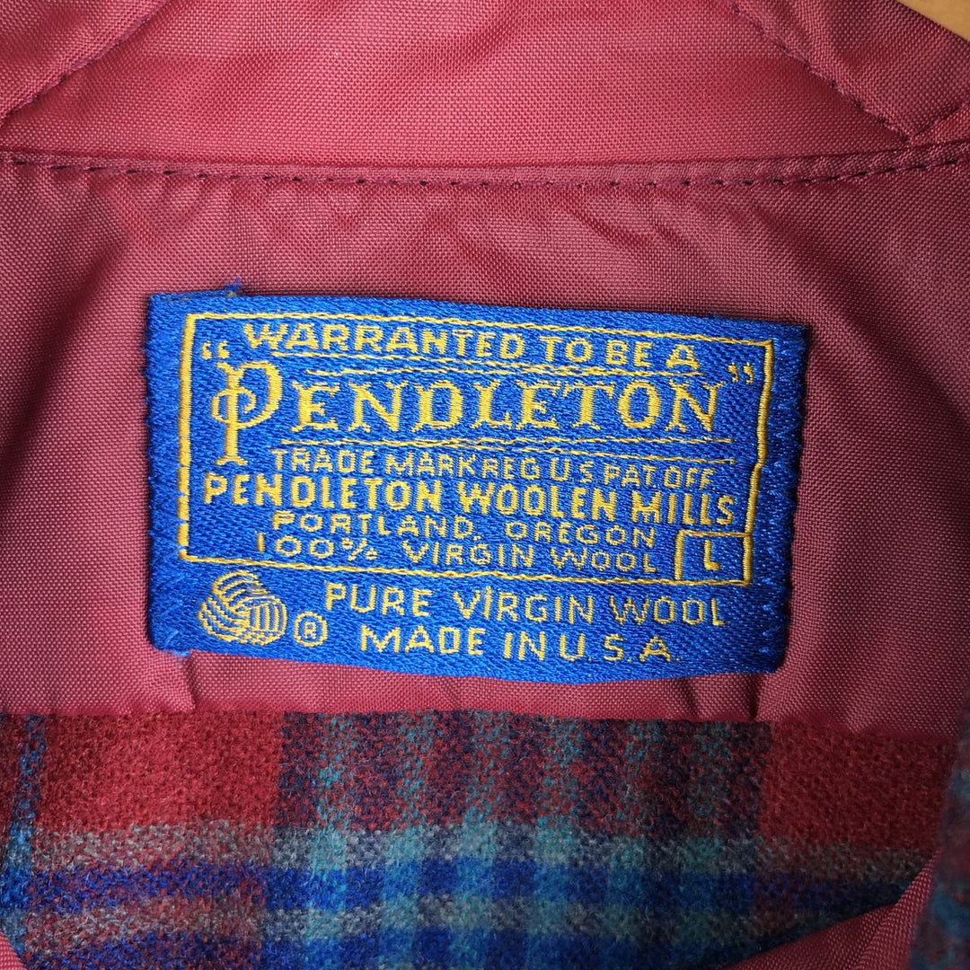 Vintage 70'S Pendleton Check Pattern Wool Shirt Made in USA Men's L wool blue type Vintage Second Hand
