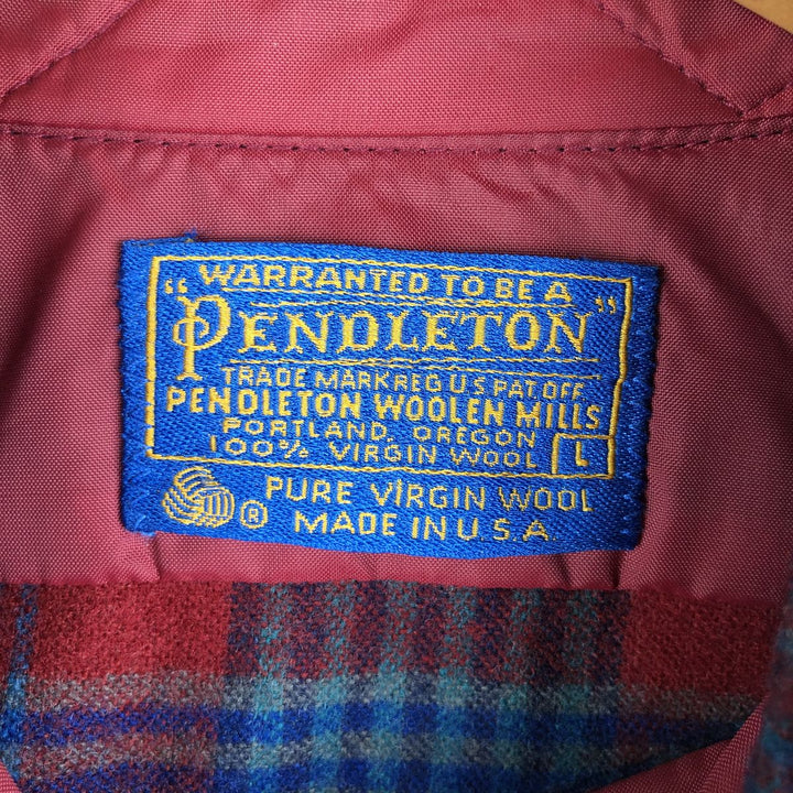 Vintage 70'S Pendleton Check Pattern Wool Shirt Made in USA Men's L wool blue type Vintage Second Hand