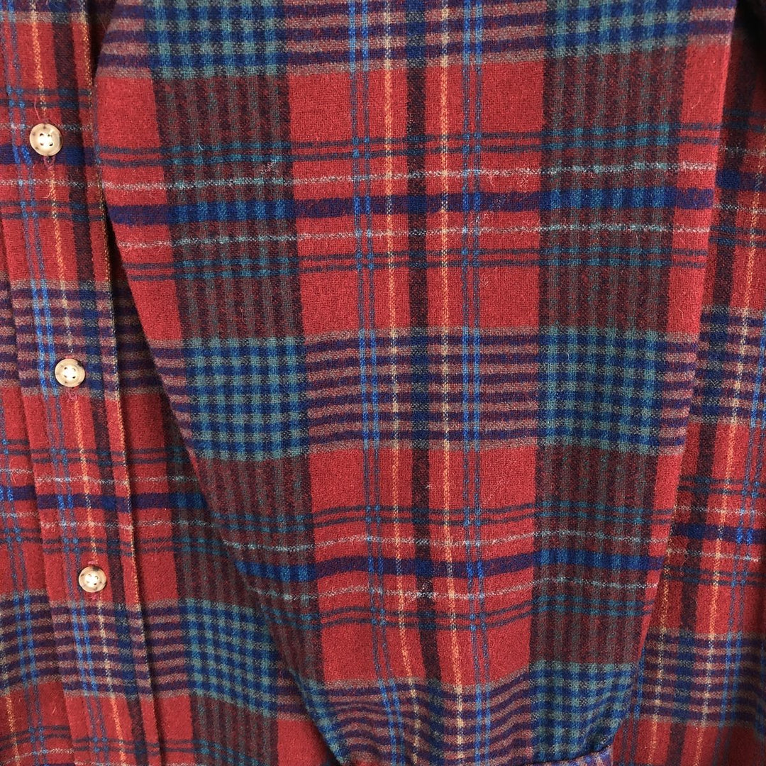 Vintage 70'S Pendleton Check Pattern Wool Shirt Made in USA Men's L wool blue type Vintage Second Hand