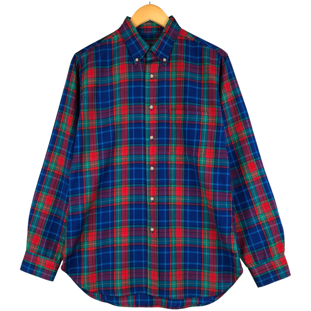 Vintage 1970'S Pendleton Check Pattern Button-Down Wool Shirt, Made in USA, Men's Size Medium wool green type Vintage Second Hand