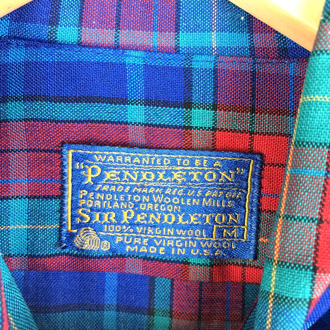 Vintage 1970'S Pendleton Check Pattern Button-Down Wool Shirt, Made in USA, Men's Size Medium wool green type Vintage Second Hand
