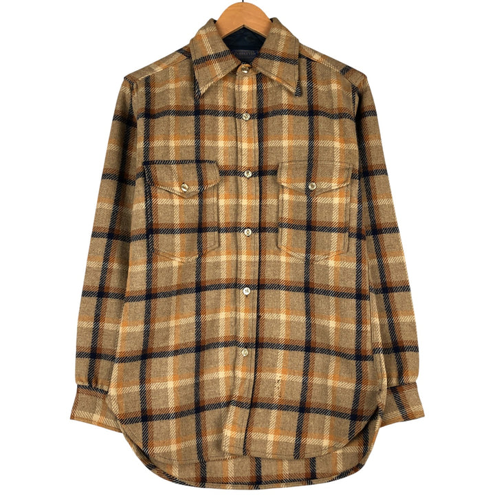 Vintage 1970'S Pendleton Check Pattern Wool Shirt, Made in USA, Men's Size Small wool Beige type Vintage Second Hand