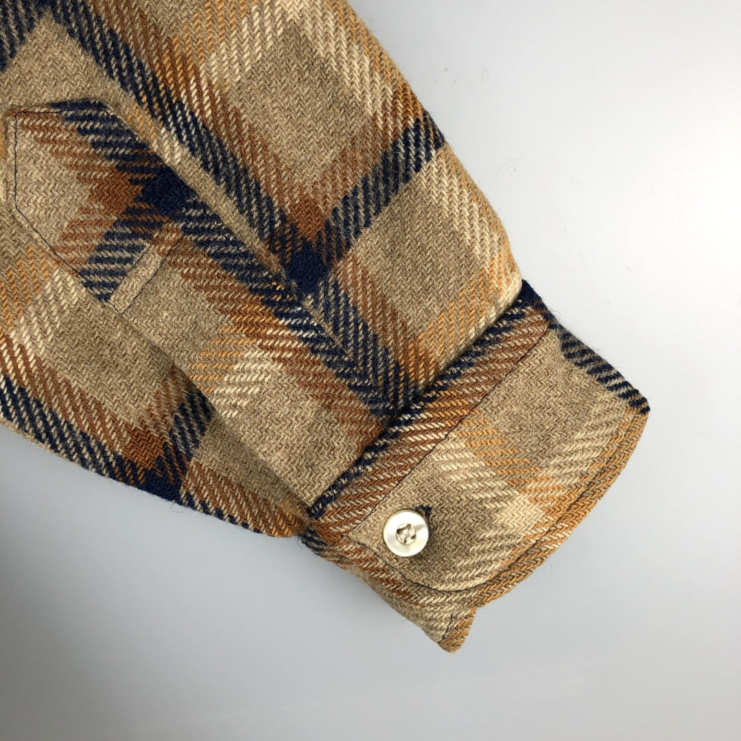 Vintage 1970'S Pendleton Check Pattern Wool Shirt, Made in USA, Men's Size Small wool Beige type Vintage Second Hand